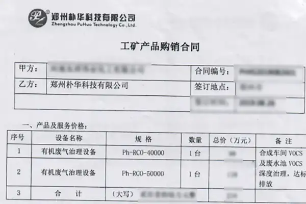 朴华科技同洛阳某化工企业签订RCO催化燃烧设备合同 朴华科技同洛阳某化工企业签订RCO催化燃烧设备合同